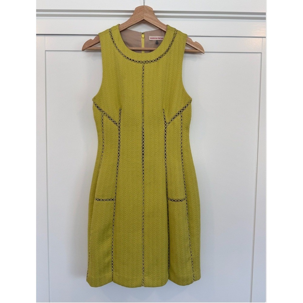 Rebecca Taylor Textured Dress Chartreuse Lime Green Sleeveless - Size 2